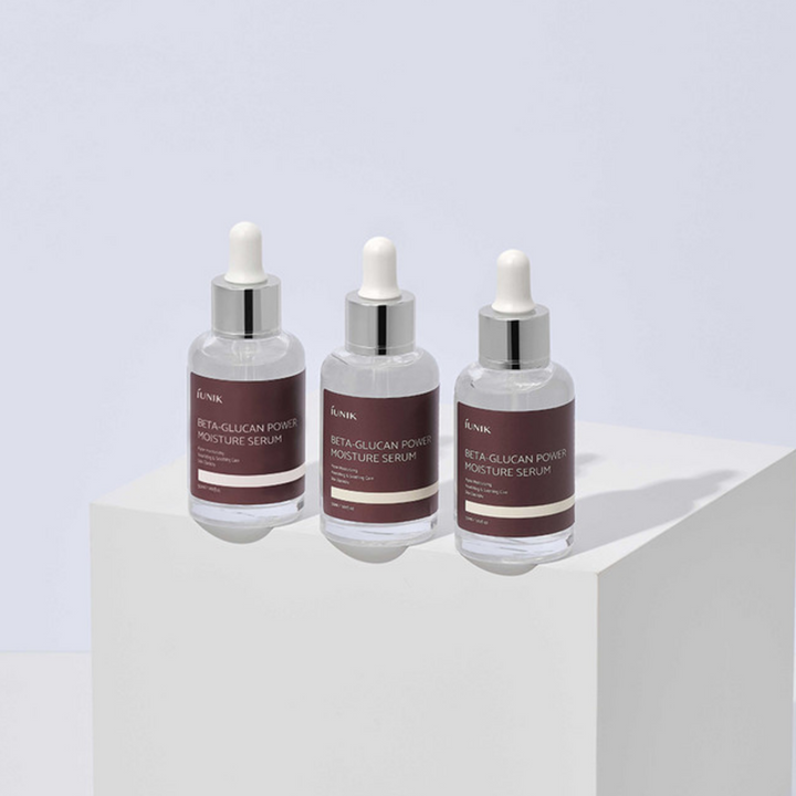 IUNIK Beta Glucan Power Moisture Serum (50ml) three serums lined up