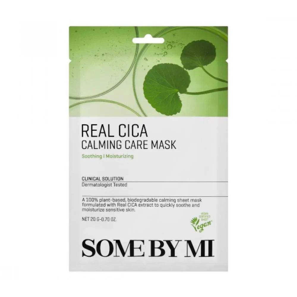 Some By Mi Real Cica Calming Care Mask centella asiatica hydrating soothing redness irritation dry sensitive skin acne pimple barrier repair rosacea K Beauty World