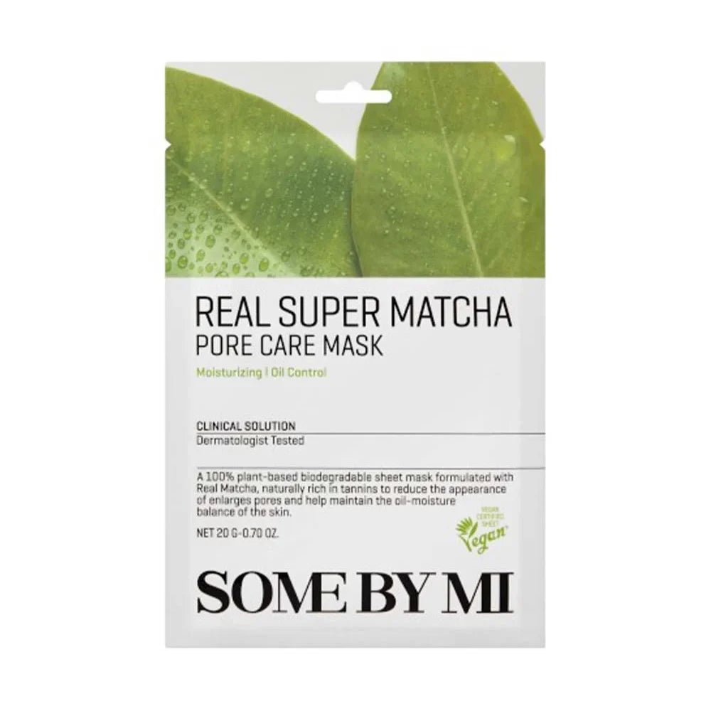 Some By Mi Real Super Matcha Pore Care Mask best South Korean hydrating soothing sheet mask for all skin types ages men women self-care anti-aging wrinkles fine lines large pores K Beauty World