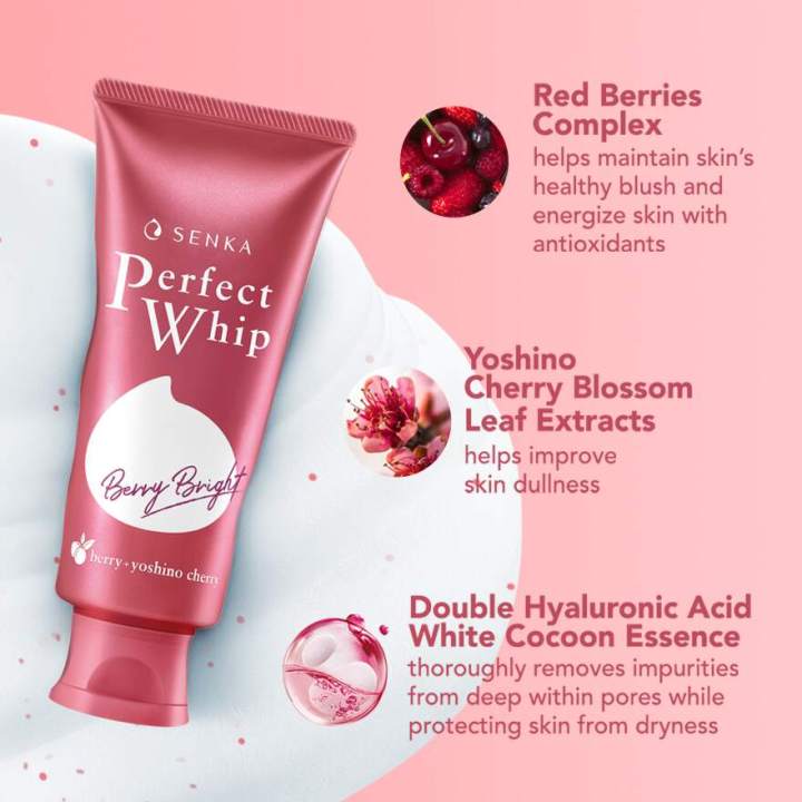 Shiseido Senka Perfect Whip Berry Bright Foam Cleanser (100g) - Kiyoko Beauty